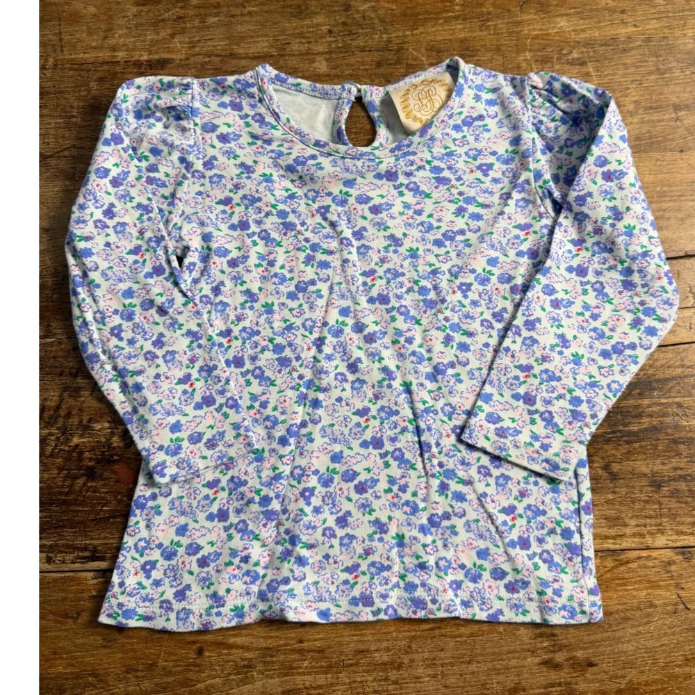 The Beaufort Bonnet Company Floral Pima Cotton Long Sleeve Top 3T Girls Blue